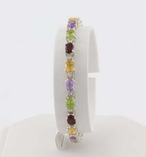 Sterling Silver Natural Multi Gemstone Tennis Bracelet 7" inch
